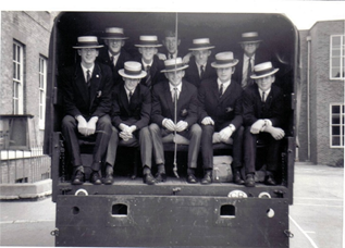 Sixth formers sporting boaters, 1965